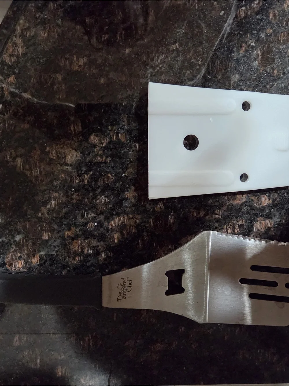 Pampered Chef Stainless Steel and Black Grill Spatula with White Sheath